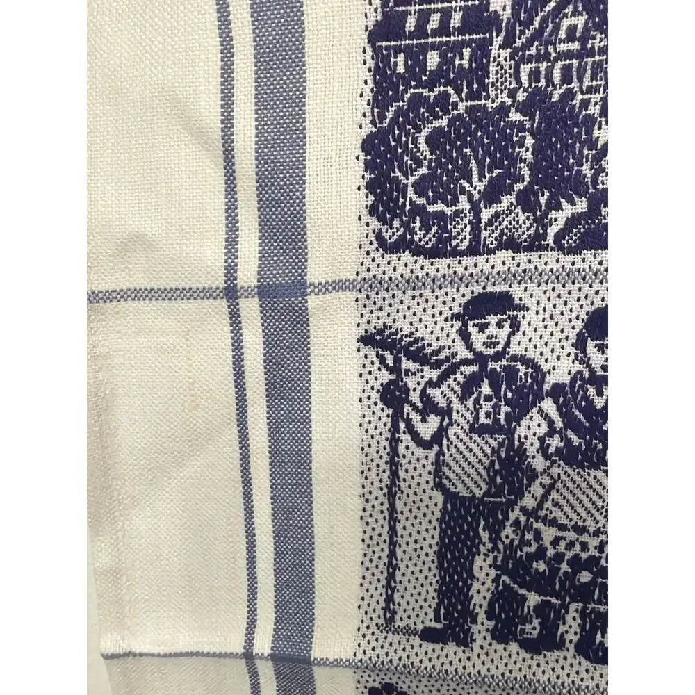 Vtg Blue White German Folk Theme Design Linen Kitchen Tea Towels Grandma Core